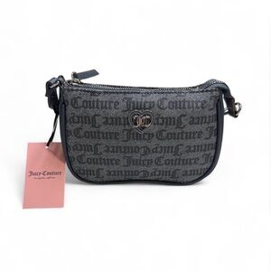 NWT Juicy Couture Flawless Mini Shoulder Bag Denim Gothic Print Rhinestone
